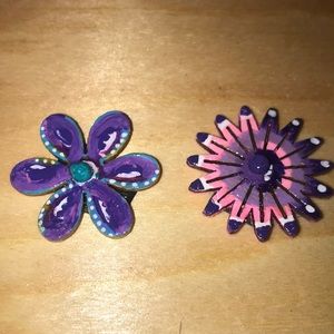 Hand  painted wood flower magnets